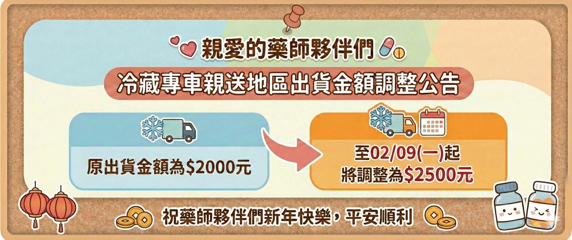 出貨金額調整公告